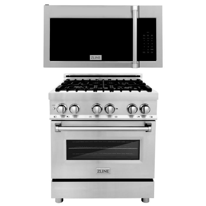 ZLINE 2-Piece Appliance Package - 30 In. Dual Fuel Range, Over-the-Range Microwave, 2KP-RAOTRH30