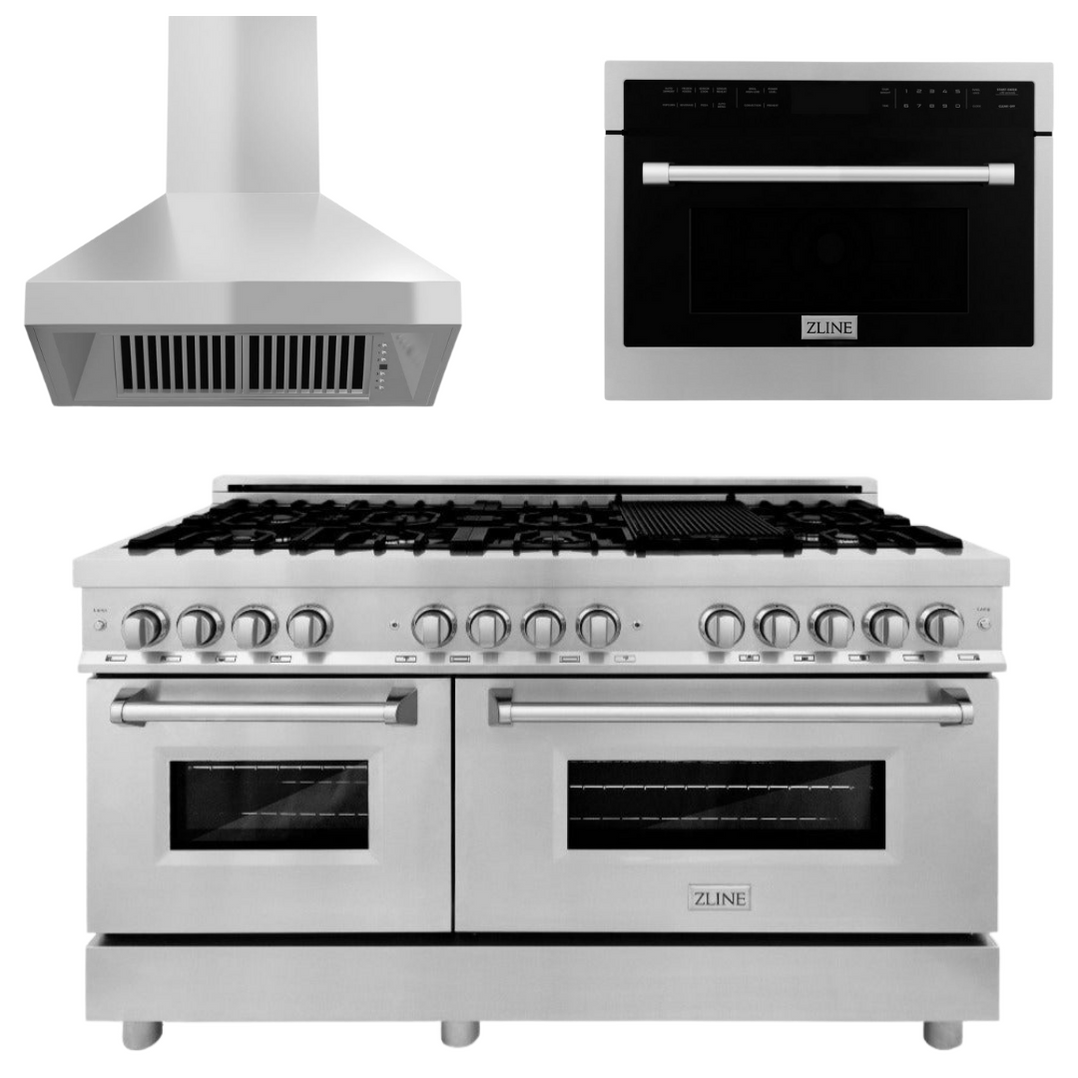 ZLINE Appliance Package - 60 In. Dual Fuel Range, Microwave Oven, Rang