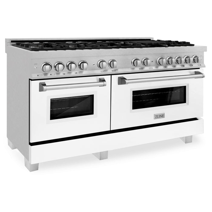 ZLINE 60 In. Professional Dual Fuel Range in DuraSnow®Stainless Steel with White Matte Door, RAS-WM-60