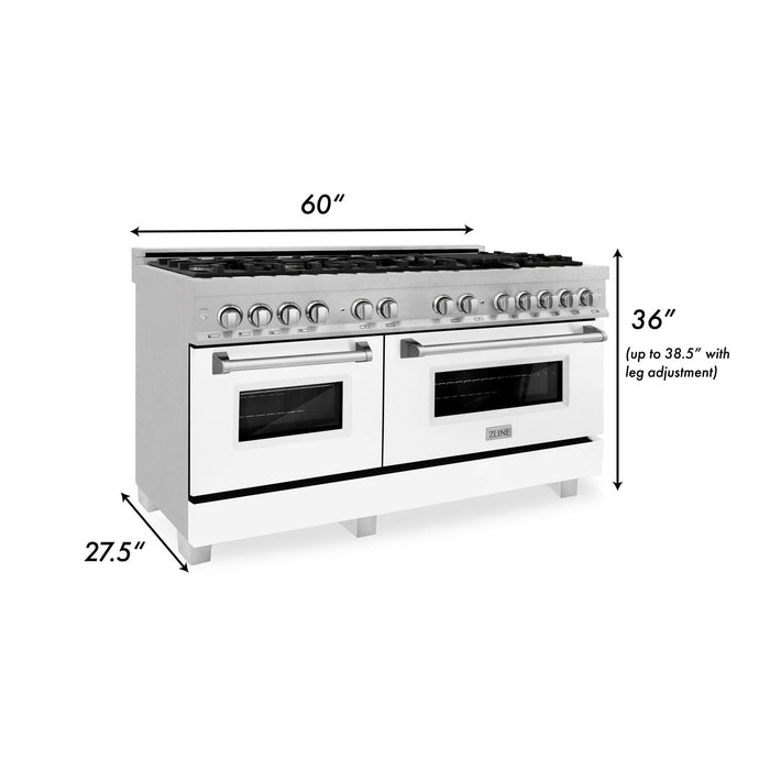 ZLINE 60 In. Professional Dual Fuel Range in DuraSnow®Stainless Steel with White Matte Door, RAS-WM-60