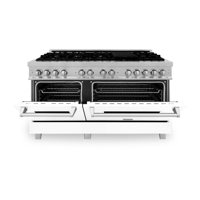 ZLINE 60 In. Professional Dual Fuel Range in DuraSnow®Stainless Steel with White Matte Door, RAS-WM-60