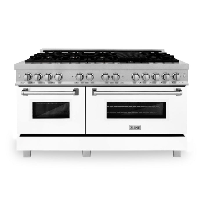 ZLINE 60 In. Professional Dual Fuel Range in DuraSnow®Stainless Steel with White Matte Door, RAS-WM-60