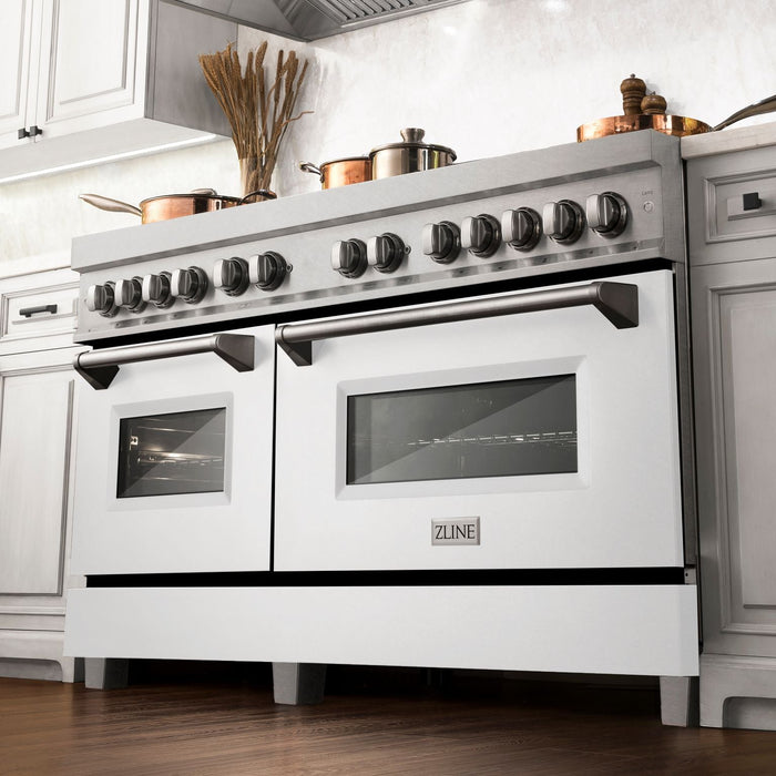 ZLINE 60 In. Professional Dual Fuel Range in DuraSnow®Stainless Steel with White Matte Door, RAS-WM-60