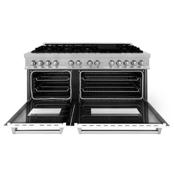 ZLINE 60 In. Professional Dual Fuel Range in DuraSnow®Stainless Steel with White Matte Door, RAS-WM-60