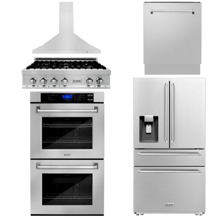 ZLINEAppliance Package - 36" Rangetop, Range Hood, Refrigerator, Dishwasher, Double Wall Oven