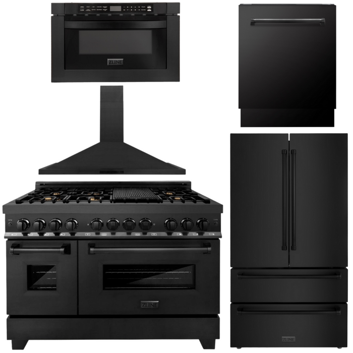 ZLINE Appliance Package - 48 in. Dual Fuel Range, Range Hood, Microwave Drawer, Dishwasher, Refrigerator, 5KPR-RABRH48-MWDWV