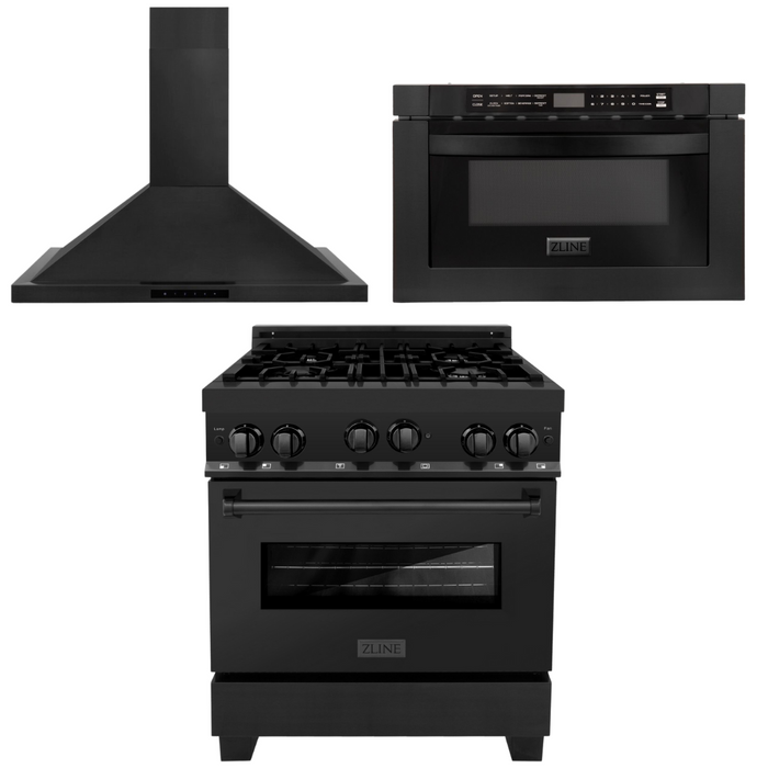 ZLINE Appliance Package - 30 in. Gas Range, Range Hood & Microwave Appliance Package, 3KP-RGBRBRH30-MW