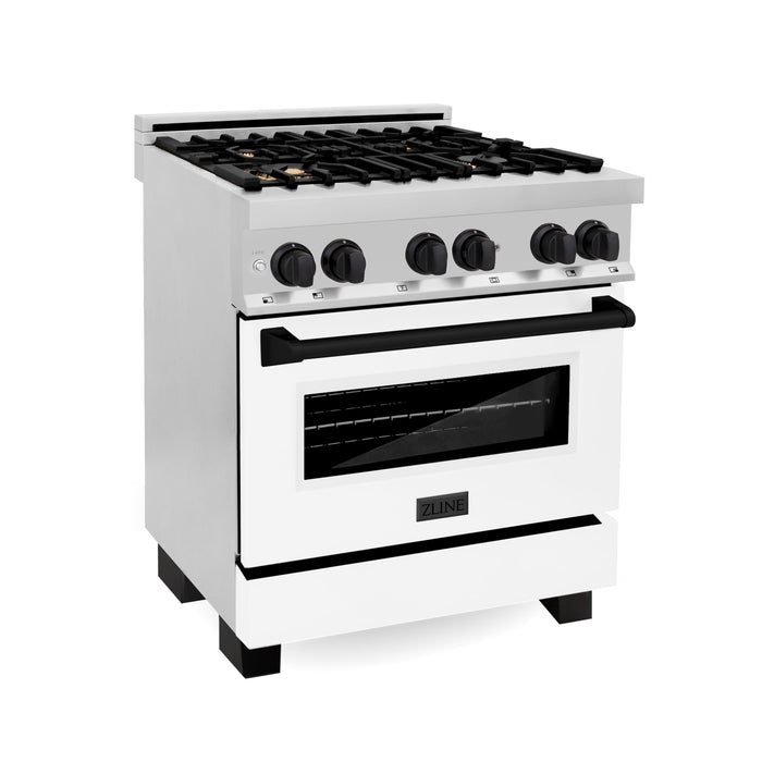 ZLINE Autograph 30" 4.0 cu. ft. Dual Fuel Range with White Matte Door and Black Matte Accents, RAZ-WM-30-MB