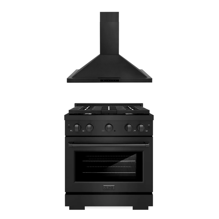 ZLINE 30 in. Gas Range in Black Stainless Steel & 30 in. Range Hood Appliance Package, 2KP-SGRBRH30