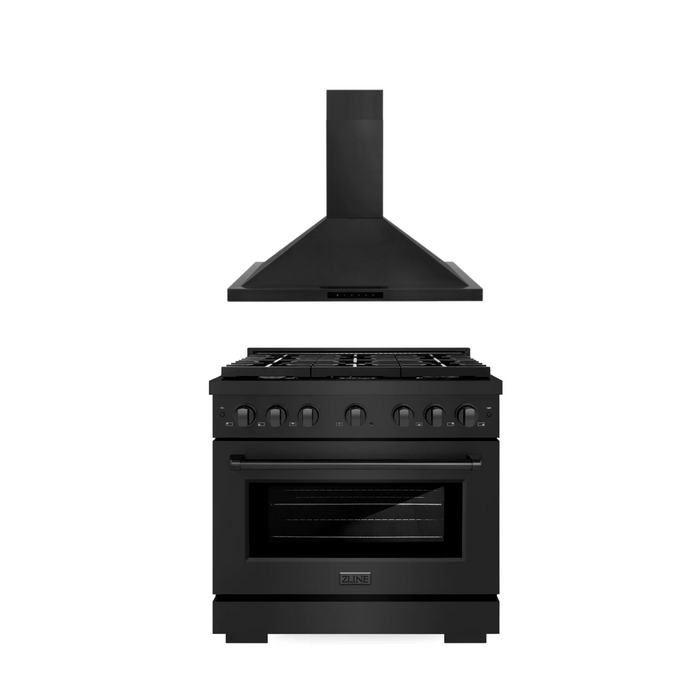 ZLINE Appliance Package 36 in. Gas Range, 36 in. Range Hood - Black Stainless, 2KP-RGBRH36