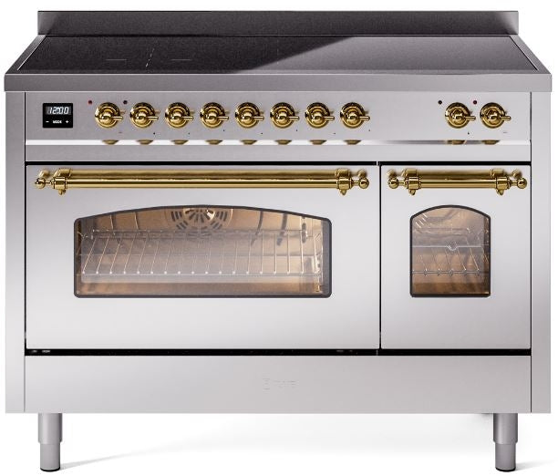 ILVE Nostalgie II 48" Induction Range with Element Stove and Electric Oven in Stainless Steel with Copper Trim, UPI486NMPSSP