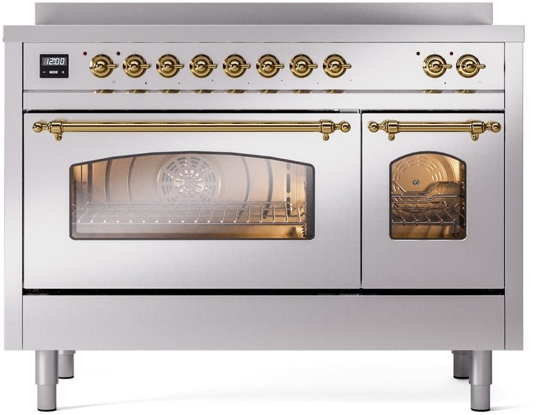 ILVE Nostalgie II 48" Induction Range with Element Stove and Electric Oven in Stainless Steel with Copper Trim, UPI486NMPSSP