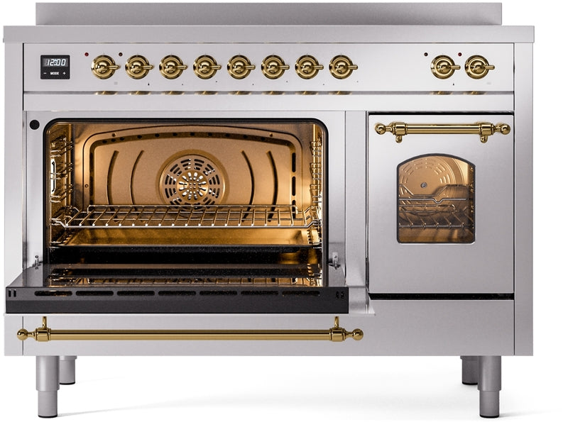 ILVE Nostalgie II 48" Induction Range with Element Stove and Electric Oven in Stainless Steel with Copper Trim, UPI486NMPSSP