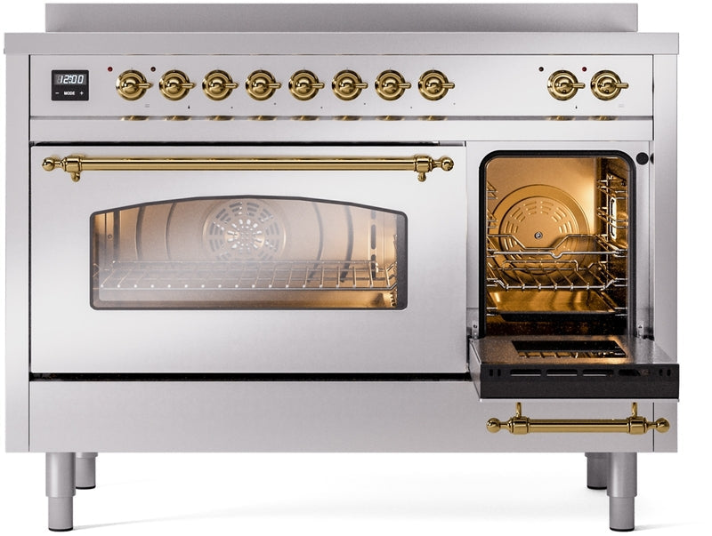 ILVE Nostalgie II 48" Induction Range with Element Stove and Electric Oven in Stainless Steel with Copper Trim, UPI486NMPSSP