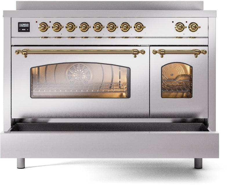 ILVE Nostalgie II 48" Induction Range with Element Stove and Electric Oven in Stainless Steel with Copper Trim, UPI486NMPSSP