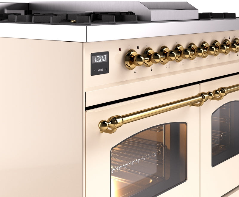 ILVE Nostalgie II 40" Dual Fuel Propane Gas Range in Antique White with Brass Trim, UPD40FNMPAWGLP