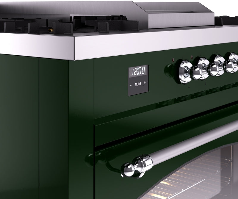 ILVE Nostalgie II 60" Dual Fuel Natural Gas Range in Emerald Green with Chrome Trim, UP60FSNMPEGC