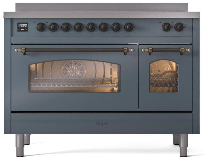 ILVE Nostalgie II 48" Induction Range with Element Stove and Electric Oven in Blue Grey with Bronze Trim, UPI486NMPBGB