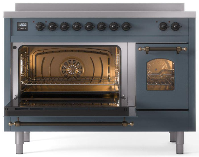 ILVE Nostalgie II 48" Induction Range with Element Stove and Electric Oven in Blue Grey with Bronze Trim, UPI486NMPBGB