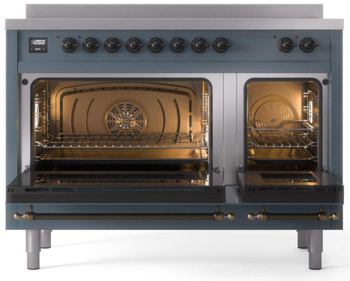 ILVE Nostalgie II 48" Induction Range with Element Stove and Electric Oven in Blue Grey with Bronze Trim, UPI486NMPBGB