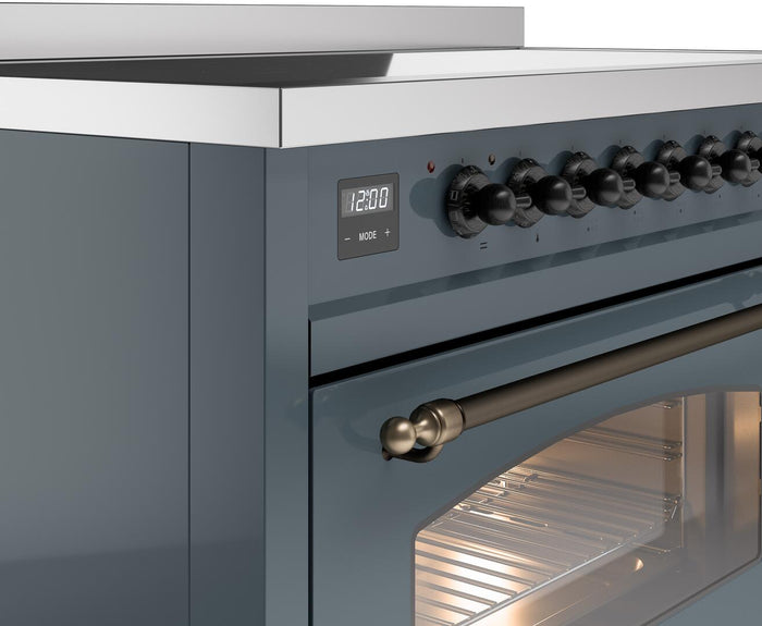 ILVE Nostalgie II 48" Induction Range with Element Stove and Electric Oven in Blue Grey with Bronze Trim, UPI486NMPBGB