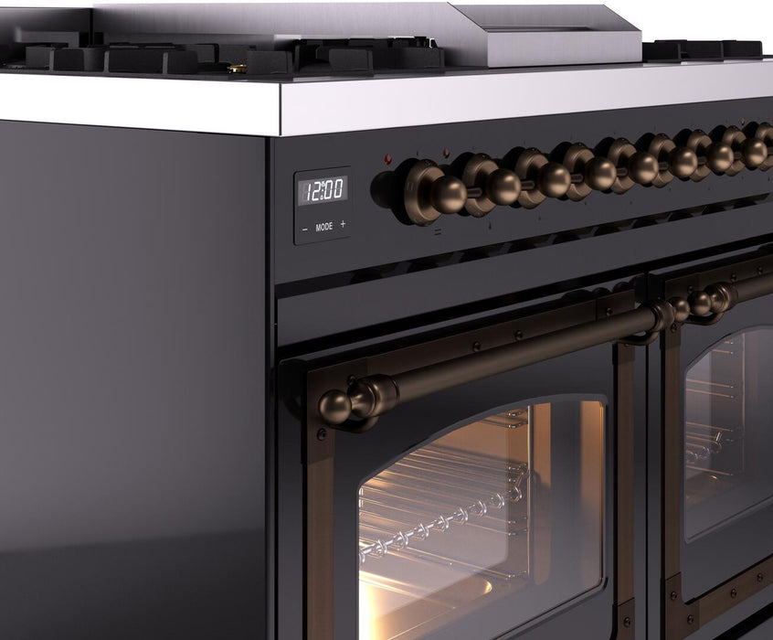 ILVE Nostalgie II 40" Dual Fuel Natural Gas Range in Black with Bronze Trim, UPD40FNMPBKB