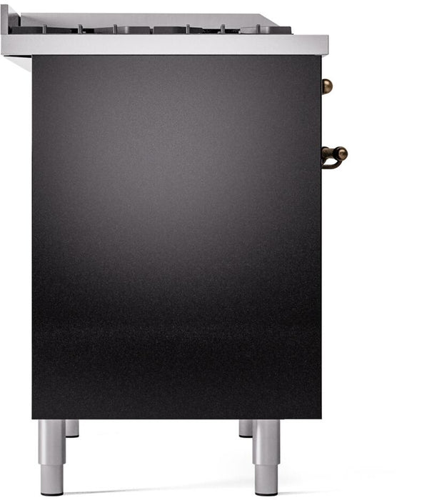 ILVE Nostalgie II 40" Dual Fuel Natural Gas Range in Black with Bronze Trim, UPD40FNMPBKB