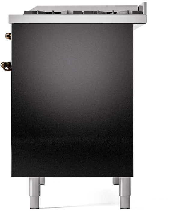 ILVE Nostalgie II 40" Dual Fuel Natural Gas Range in Black with Bronze Trim, UPD40FNMPBKB