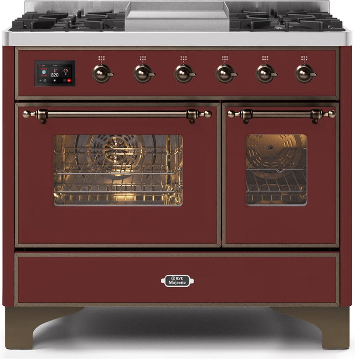 ILVE Majestic II 40" Dual Fuel Propane Gas Range in Burgundy with Bronze Trim, UMD10FDNS3BUBLP