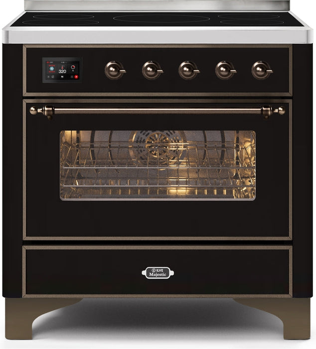 ILVE Majestic II 36" Induction Range with Element Stove and Electric Oven in Glossy Black with Bronze Trim, UMI09NS3BKB