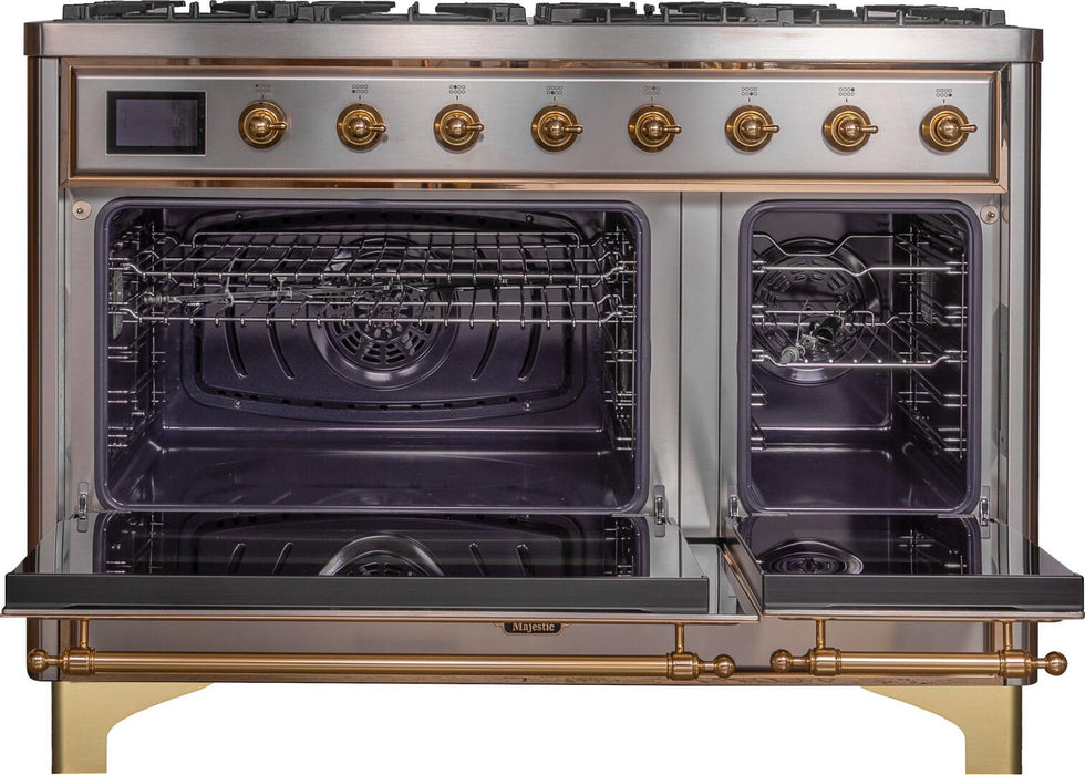 ILVE Majestic II 48" Dual Fuel Propane Gas Range in Stainless Steel with Brass Trim, UM12FDNS3SSGLP