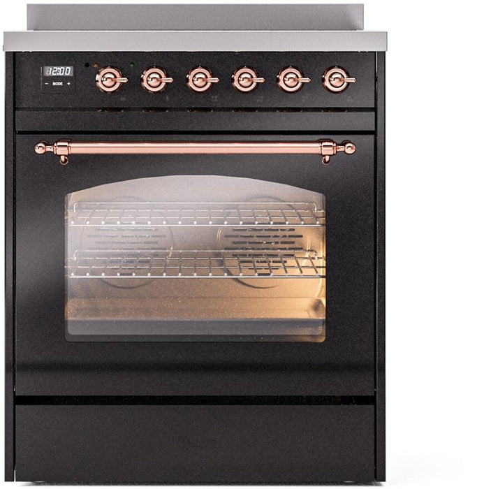 ILVE Nostalgie II 30" Induction Range with Element Stove and Electric Oven in Black with Copper Trim, UPI304NMPBKP