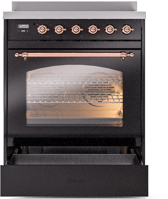 ILVE Nostalgie II 30" Induction Range with Element Stove and Electric Oven in Black with Copper Trim, UPI304NMPBKP