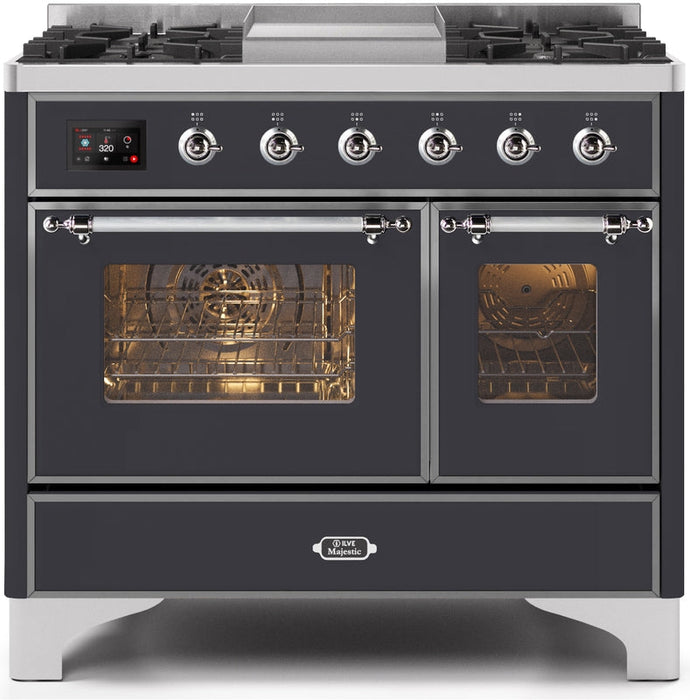 ILVE Majestic II 40" Dual Fuel Propane Gas Range in Matte Graphite with Chrome Trim, UMD10FDNS3MGCLP