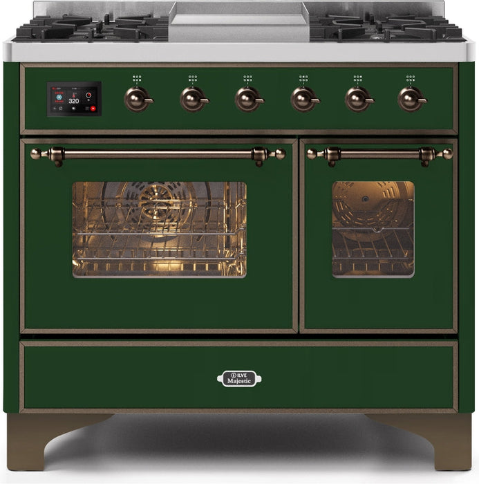 ILVE Majestic II 40" Dual Fuel Propane Gas Range in Emerald Green with Bronze Trim, UMD10FDNS3EGBLP