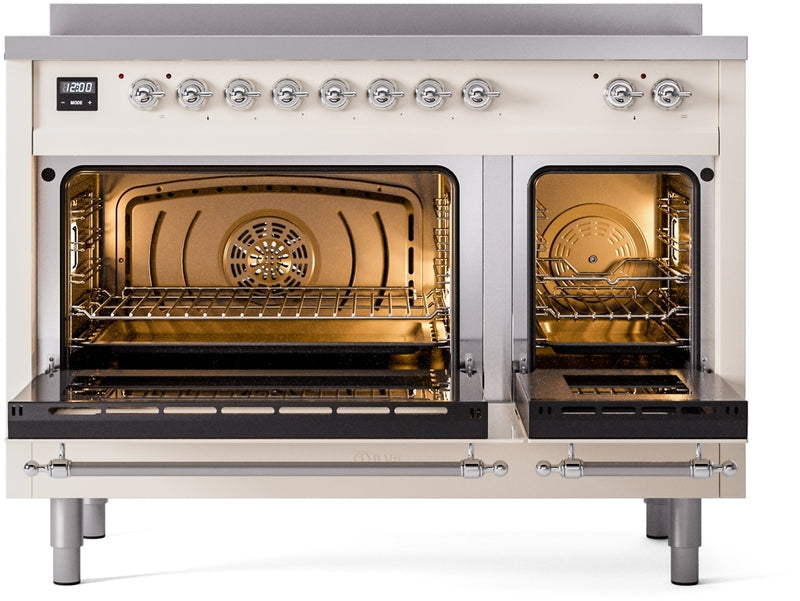 ILVE Nostalgie II 48" Induction Range with Element Stove and Electric Oven in Antique White with Chrome Trim, UPI486NMPAWC