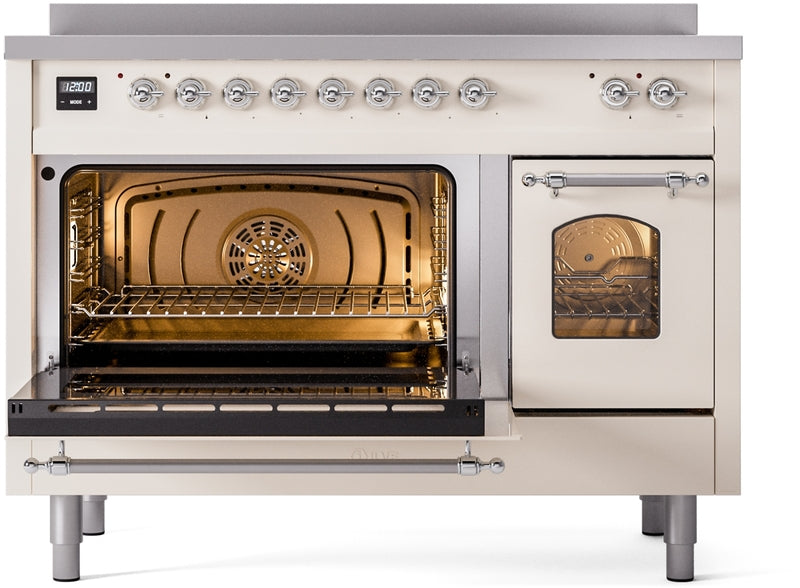 ILVE Nostalgie II 48" Induction Range with Element Stove and Electric Oven in Antique White with Chrome Trim, UPI486NMPAWC