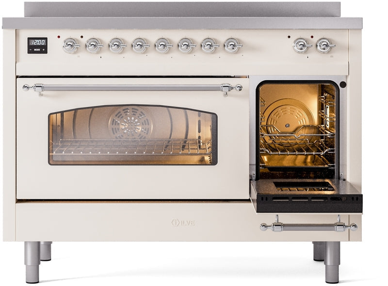 ILVE Nostalgie II 48" Induction Range with Element Stove and Electric Oven in Antique White with Chrome Trim, UPI486NMPAWC