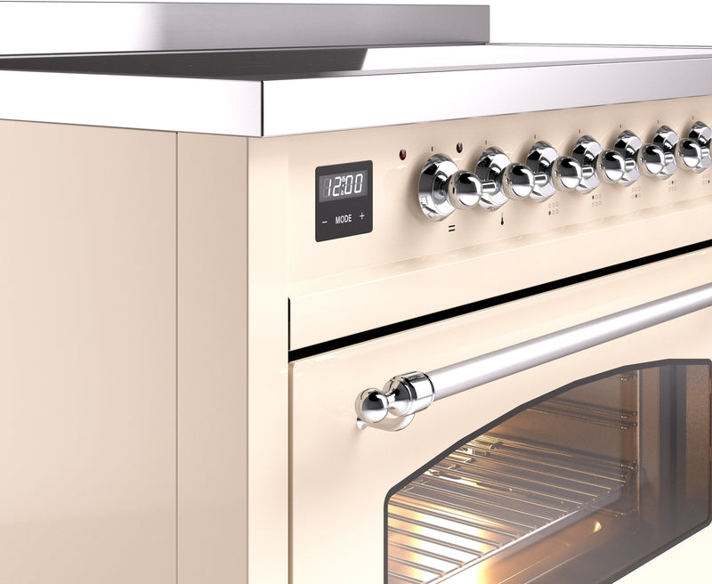 ILVE Nostalgie II 48" Induction Range with Element Stove and Electric Oven in Antique White with Chrome Trim, UPI486NMPAWC