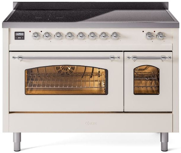 ILVE Nostalgie II 48" Induction Range with Element Stove and Electric Oven in Antique White with Chrome Trim, UPI486NMPAWC