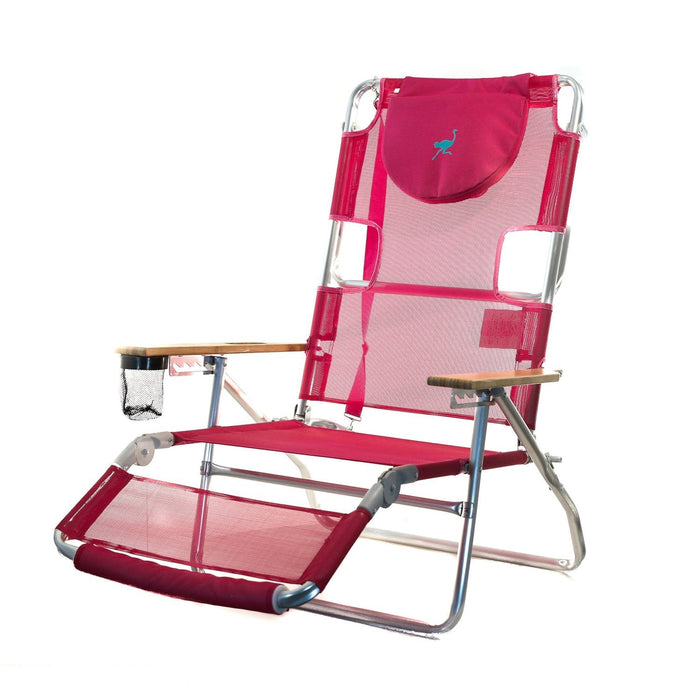 Ostrich 3-N-1 Light Aluminum Multi-Position Reclining Beach Chair, Pink (2 Pack)