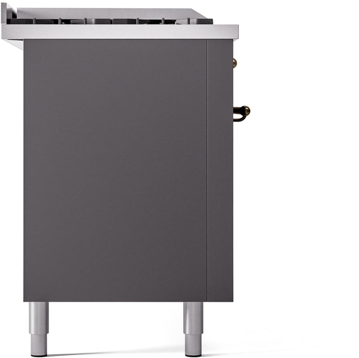 ILVE Nostalgie II 60" Dual Fuel Natural Gas Range in Matte Graphite with Bronze Trim, UP60FSNMPMGB