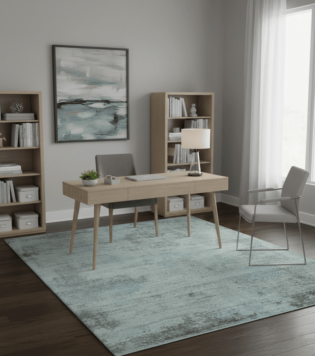 Abstract Blue And Gray  8x10 Hand Knotted Bamboo Silk Area Rug