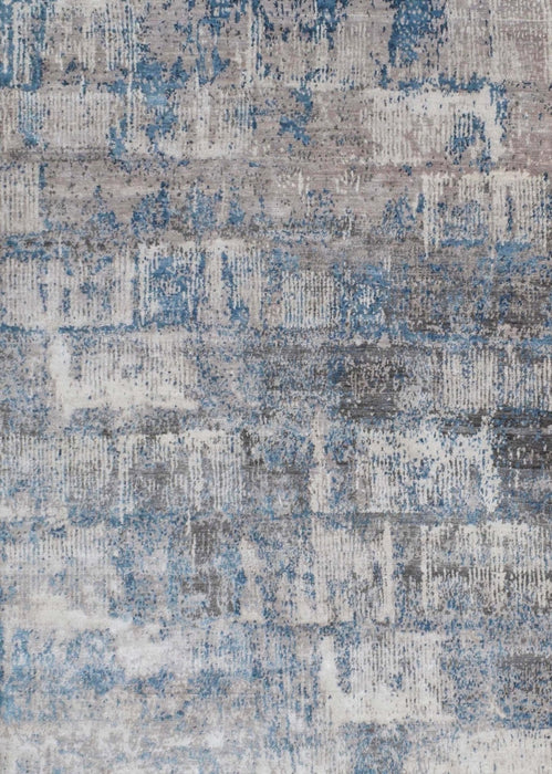 Abstract Handmade Silver and Blue Bamboo Silk 8x10 Area Rug | TRD1689810