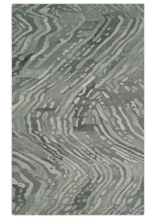 Abstract Modern Hand Tufted 2x3, 3x5, 5x8, 6x9, 8x10 and 9x12 Woolen Beige, Silver and Gray Area Rug | MIR3