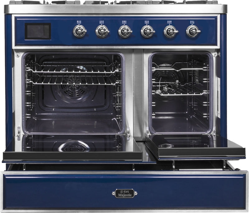 ILVE Majestic II 40" Dual Fuel Propane Gas Range in Blue with Chrome Trim, UMD10FDNS3MBCLP