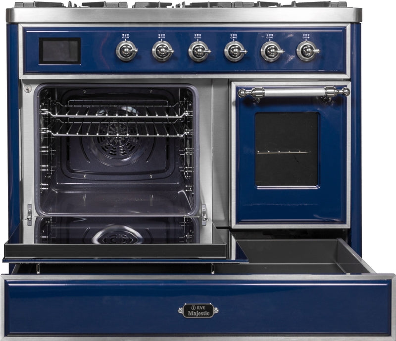 ILVE Majestic II 40" Dual Fuel Propane Gas Range in Blue with Chrome Trim, UMD10FDNS3MBCLP