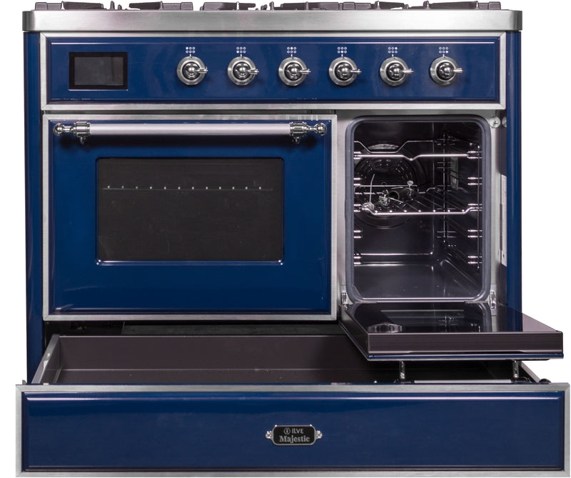 ILVE Majestic II 40" Dual Fuel Propane Gas Range in Blue with Chrome Trim, UMD10FDNS3MBCLP