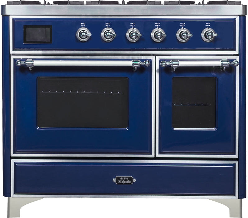 ILVE Majestic II 40" Dual Fuel Propane Gas Range in Blue with Chrome Trim, UMD10FDNS3MBCLP