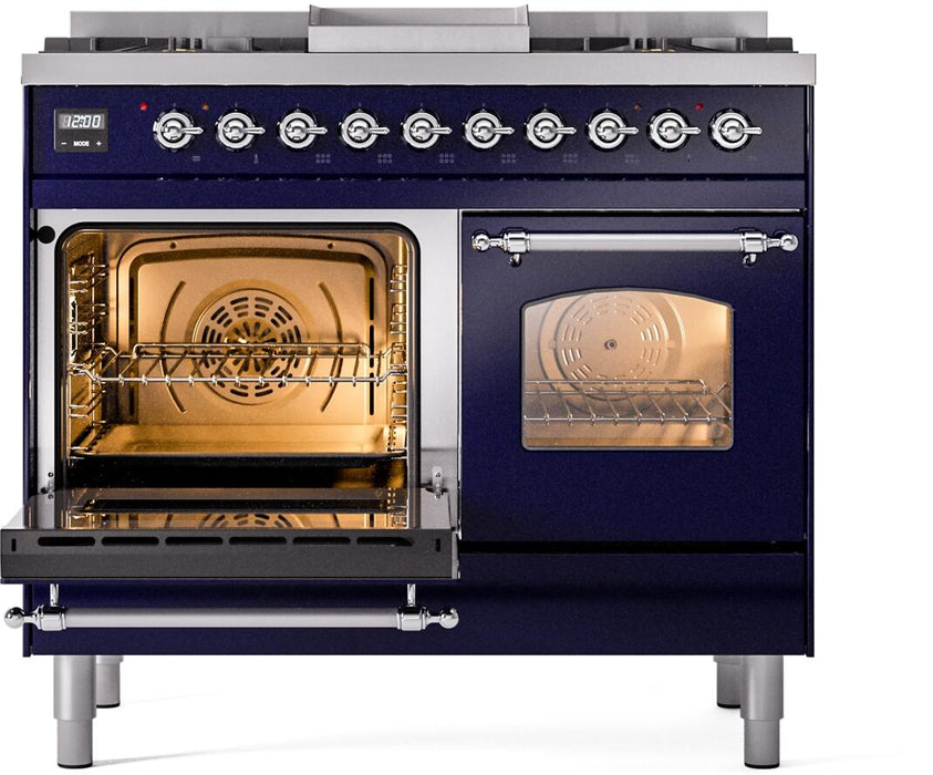 ILVE Nostalgie II 40" Dual Fuel Propane Gas Range in Blue with Chrome Trim, UPD40FNMPMBCLP